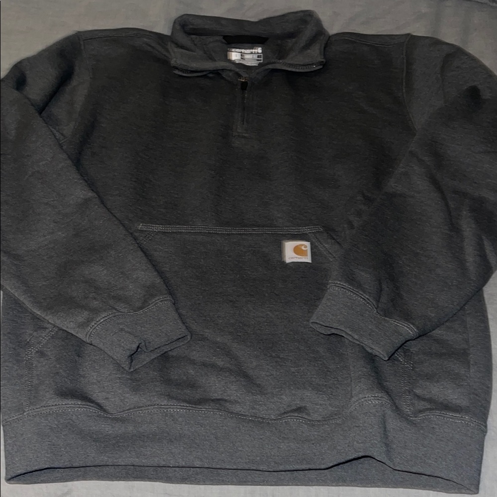 Carhartt Men's Charcoal Gray Zip-Up Sweater.  Loose fit Size L